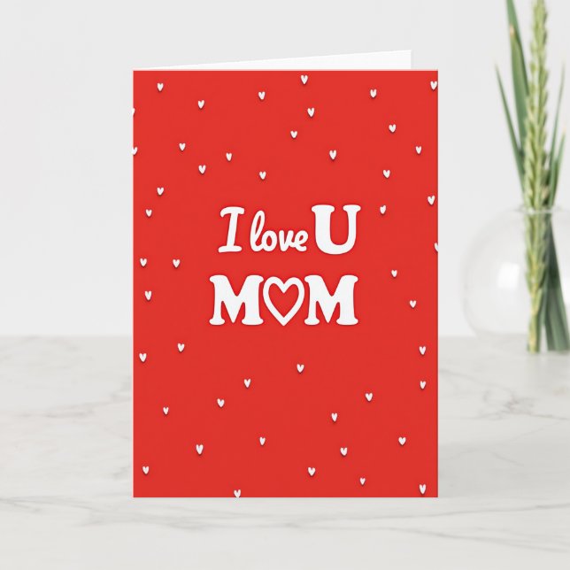 Red Heart Pattern Mom Love Card (Front)
