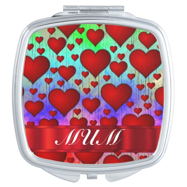 Red heart pattern mothers day compact mirror (Front)