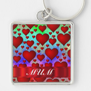 Red heart pattern mothers day keychain