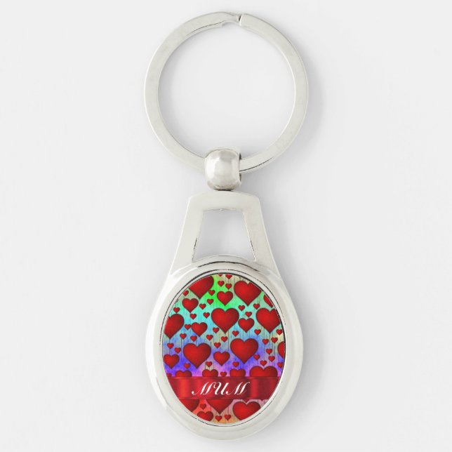 Red heart pattern mothers day keychain (Front)