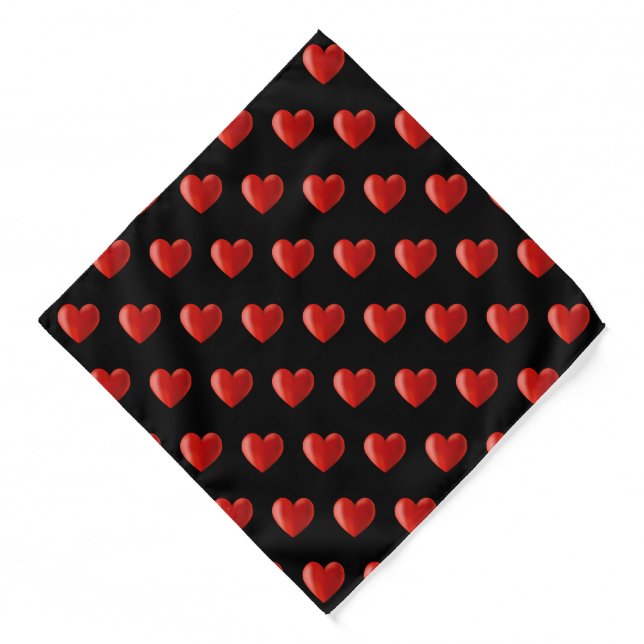 Red heart pattern on black bandana (Front)
