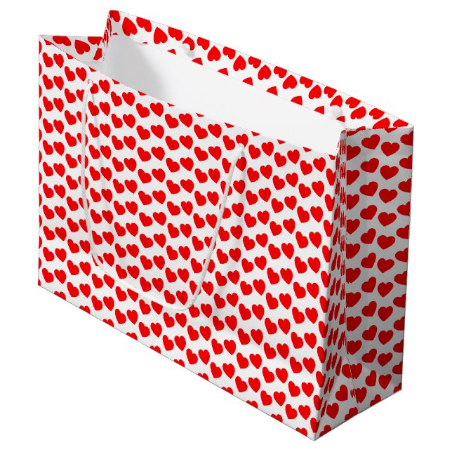 Red Heart Pattern on White Large Gift Bag (Front Angled)