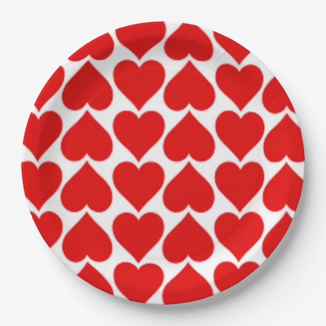 RED HEART PATTERN PAPER PLATES (Front)
