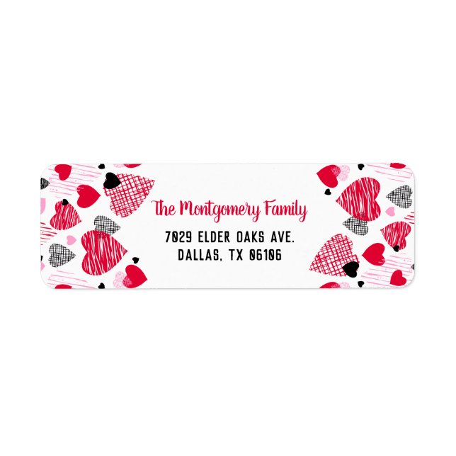 Red Heart Pattern Personalized Valentine Label (Front)
