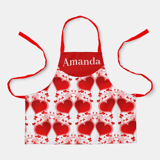 Red Heart Pattern Personalized Valentine's Day  Apron (Front)