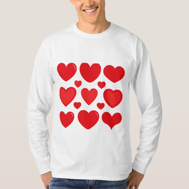 Red Heart Pattern - Romantic Valentine’s Day T-Shi T-Shirt (Front)