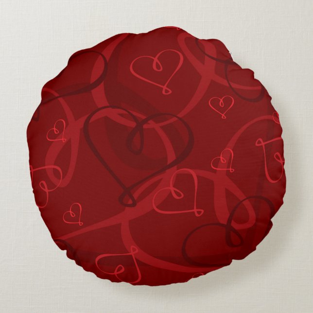 Red heart pattern round pillow (Back)
