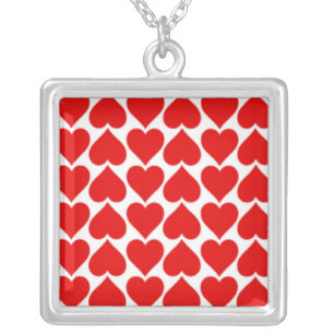 RED HEART PATTERN SILVER PLATED NECKLACE