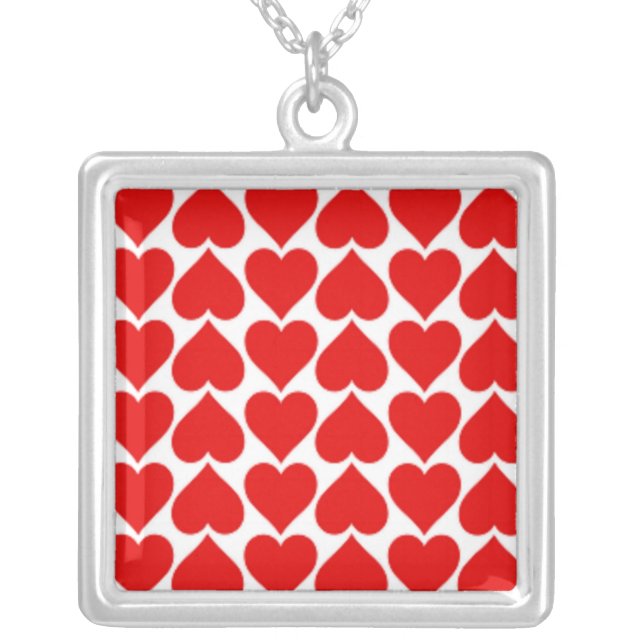 RED HEART PATTERN SILVER PLATED NECKLACE (Front)