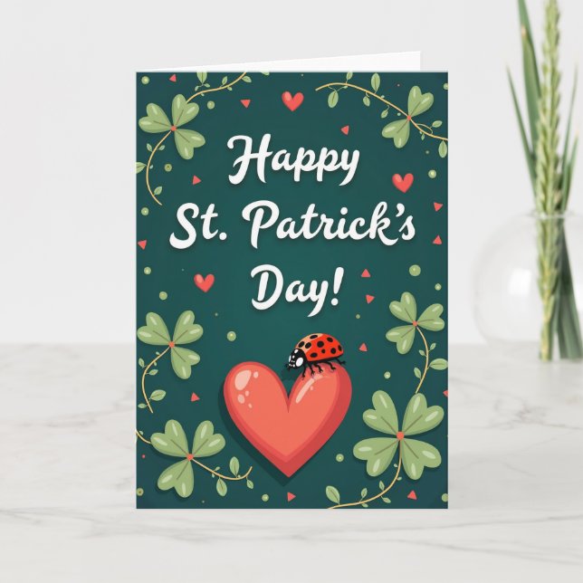 Red Heart Pattern St Patricks Card (Front)
