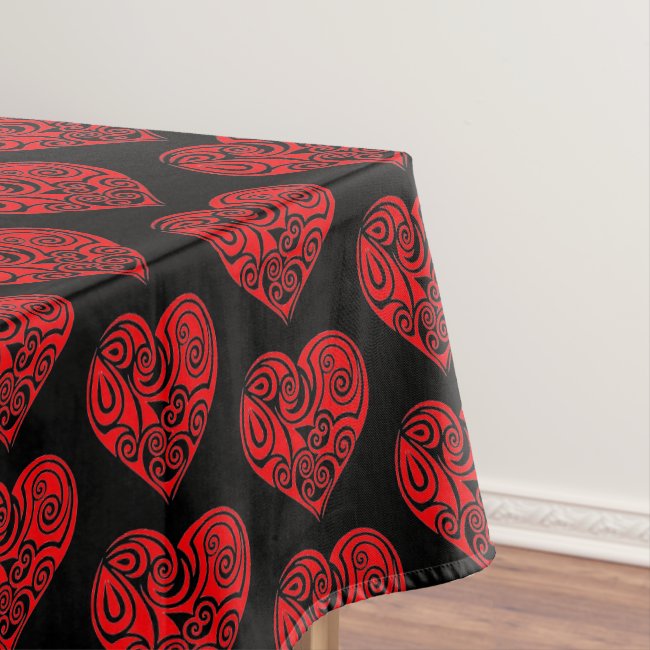 Red Heart Pattern Tablecloth