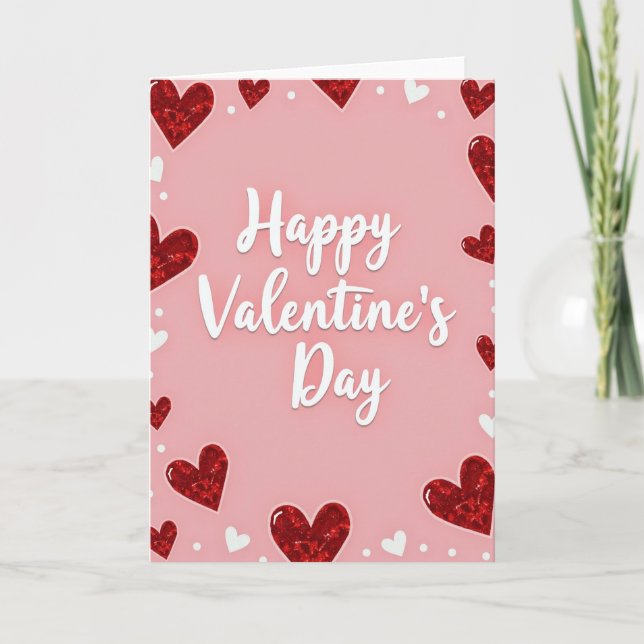 Red Heart Pattern Valentines Card (Front)