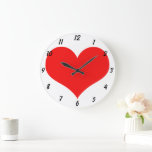 Red Heart Pattern White Cute Valentine's Day Gift Large Clock<br><div class="desc">Printed with cute red heart design on white background! Customize as you wish.</div>