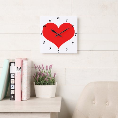 Red Heart Pattern White Cute Valentines Day Gift Square Wall Clock