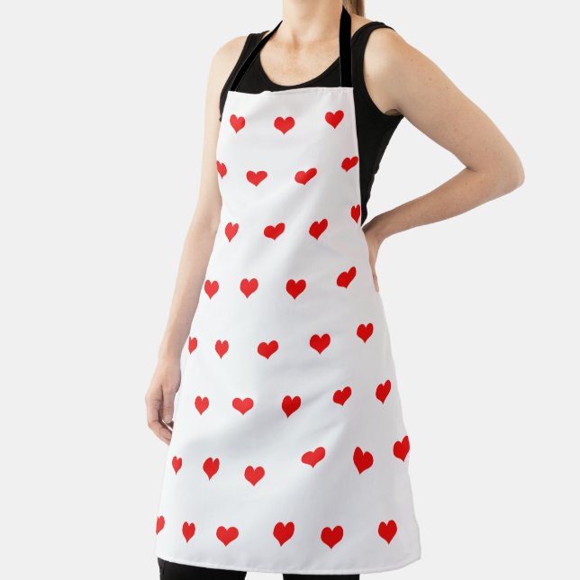 Red Heart Pattern White Modern Cute Gift Stylish Apron (Insitu)