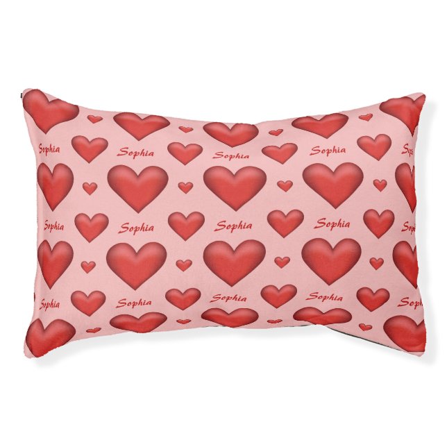 Red Heart Pattern With Custom Pet Name Bed (Front)