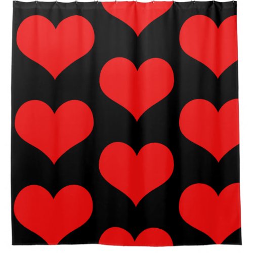 Red Heart Patterns Cute Black Custom Color Stylish Shower Curtain