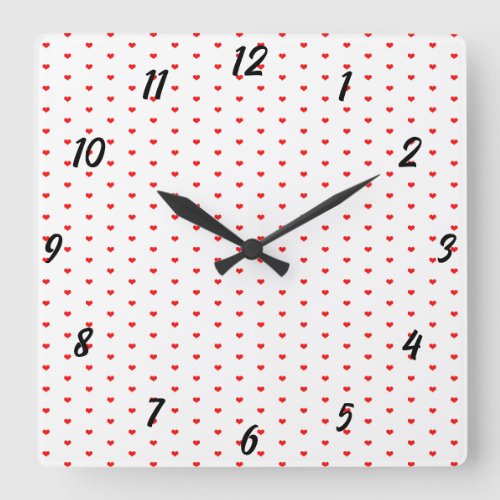 Red Heart Patterns Cute Home Decor Gift Favor Square Wall Clock