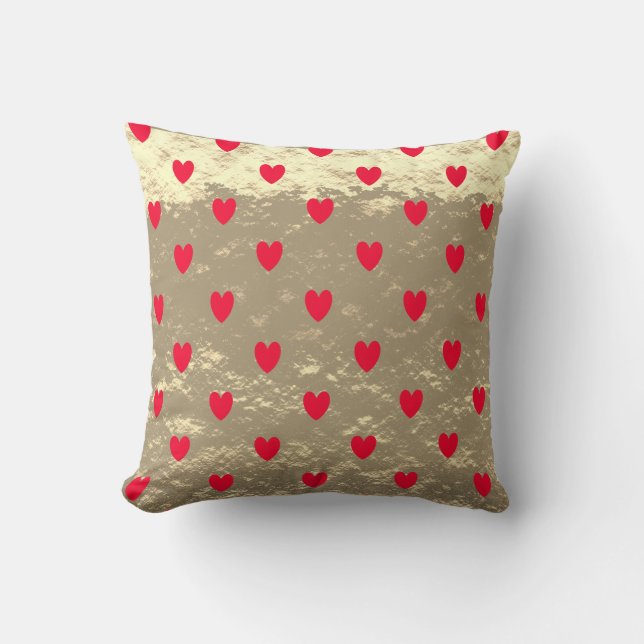 Red Heart Patterns Glittery Gold Ombre Royal Cute Throw Pillow (Front)