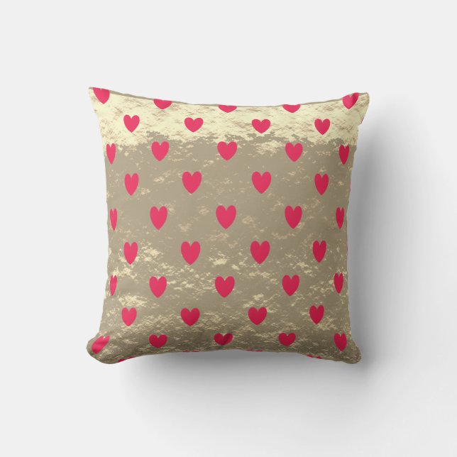 Red Heart Patterns Glittery Gold Ombre Valentine's Outdoor Pillow (Front)