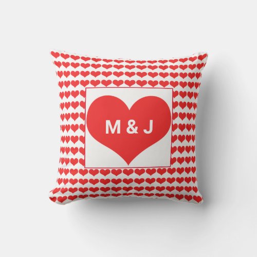 Red Heart Patterns Monogram Initials Valentines Outdoor Pillow
