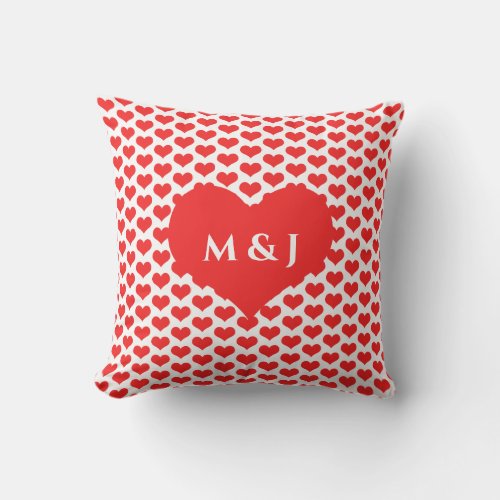 Red Heart Patterns Valentines Monograms White Outdoor Pillow