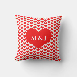 Red Heart Patterns Valentine's Monograms White Throw Pillow