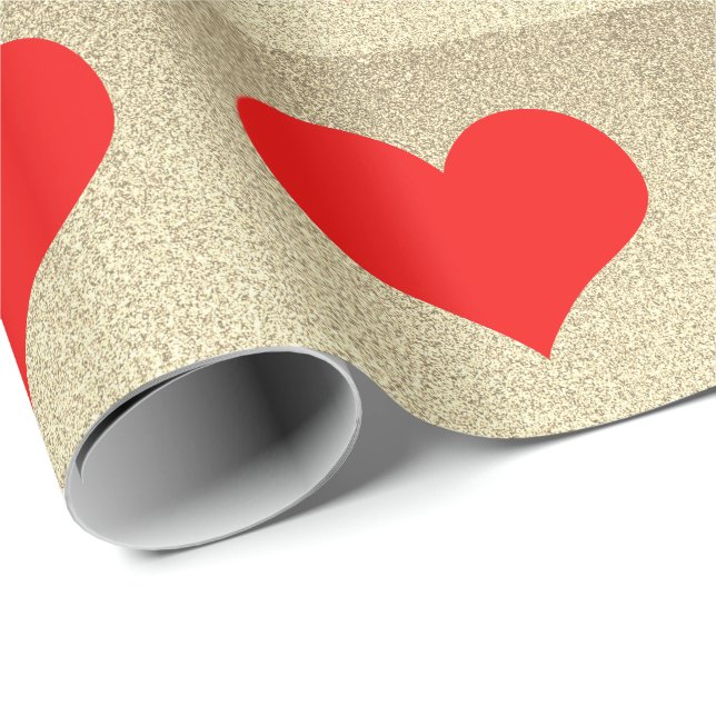Red Heart Patterns Wedding Gold Glitter Modern Wrapping Paper (Roll Corner)