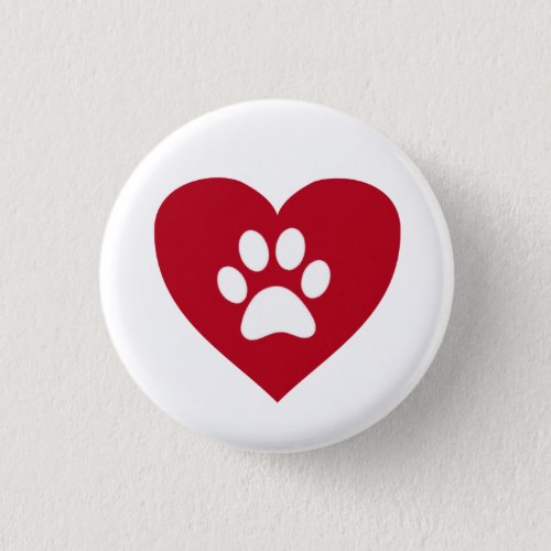 Red Heart Paw Print Button