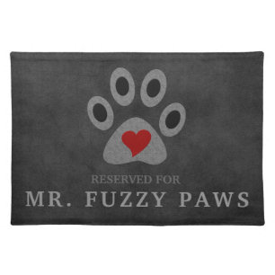 Red Heart Paw Print Reserved for Cat's Name Cloth Placemat
