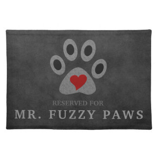 Red Heart Paw Print Reserved for Cat's Name Cloth Placemat