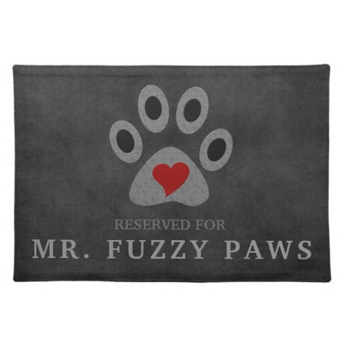 Red Heart Paw Print Reserved for Cats Name Cloth Placemat