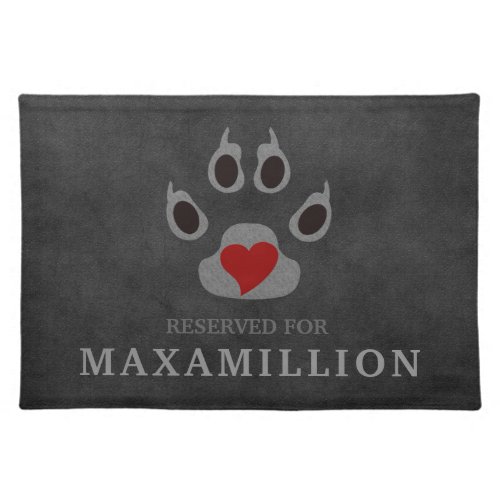Red Heart Paw Print Reserved for Dogs Name Cloth Placemat