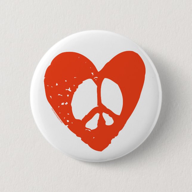 Red Heart Peace Sign Pinback Button (Front)