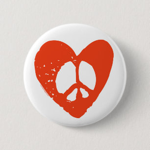Red Heart Peace Sign Pinback Button