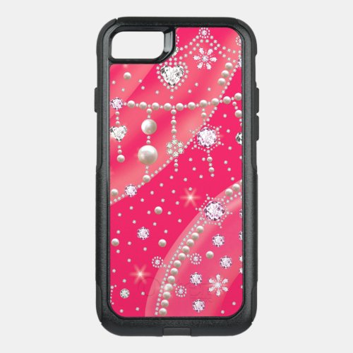 Red Heart Pearl Flowing Diamond Crystal Bling OtterBox Commuter iPhone SE87 Case