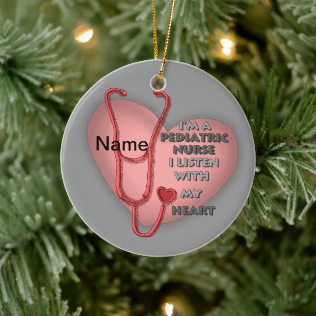 Red Heart Pediatric Nurse Ceramic Ornament (Tree)