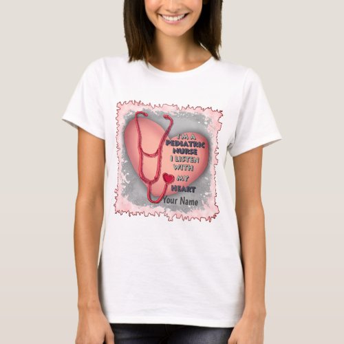 Red Heart Pediatric Nurse custom name T_Shirt