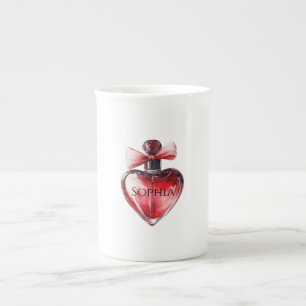Red Heart Perfume Bottle Bone China Mug