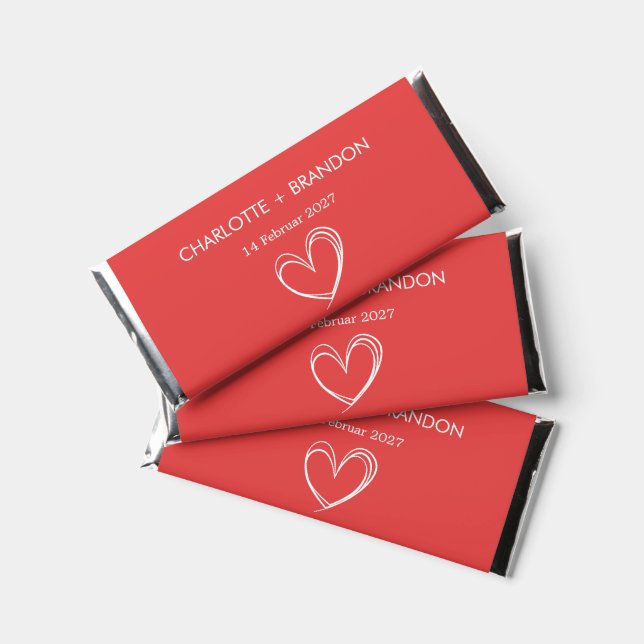 Red Heart  Personalize Couple Name Date Valentine Hershey Bar Favors (Front)