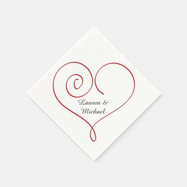 Red Heart Personalized Wedding Napkins (Corner)