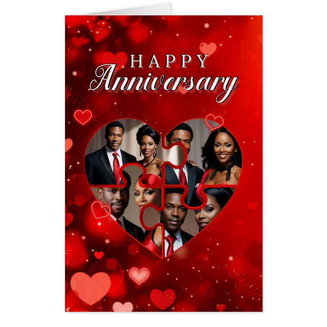 Red Heart Photo Collage Anniversary Jumbo Card (Front)