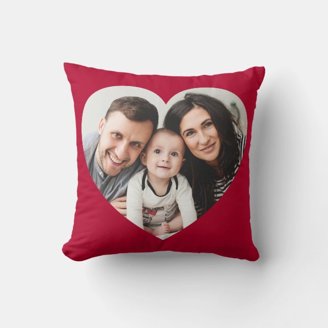 Red Heart Photo Cut Out Valentine's Day Pillow (Front)