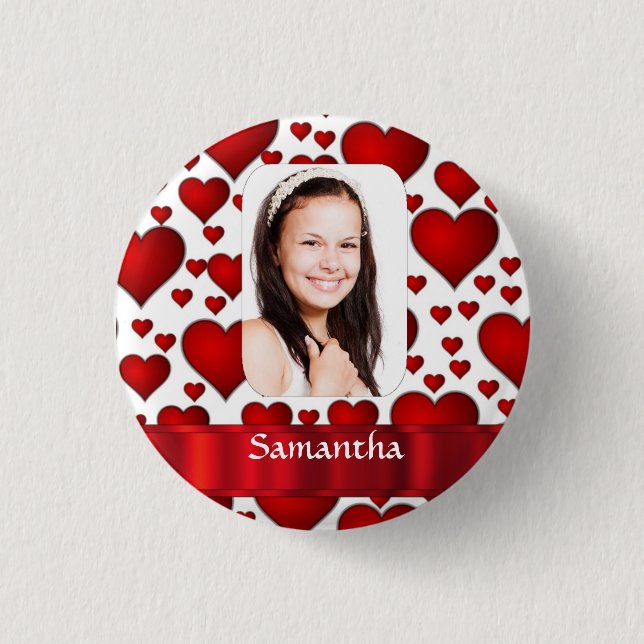 Red heart photo template button (Front)