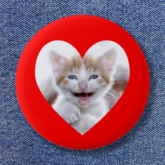 Red Heart Photo Template Pinback Button (Create your own red photo heart button.)