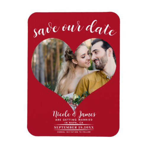 Red Heart Photo Wedding Save the Date Magnet