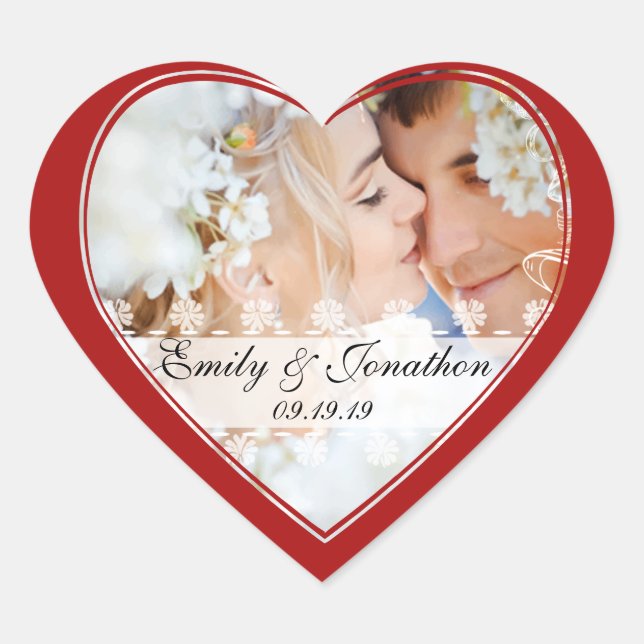 Red Heart Photo Wedding Stickers (Front)