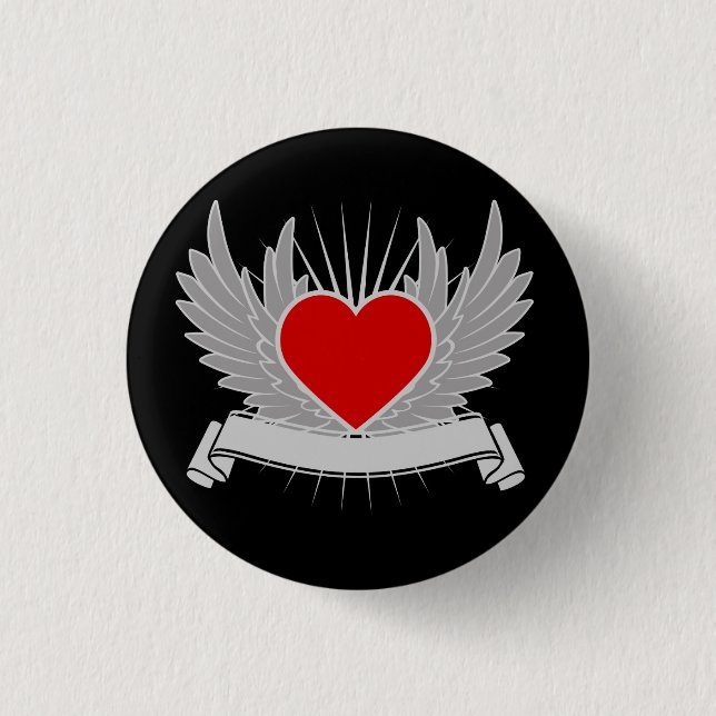 Red heart pinback button (Front)