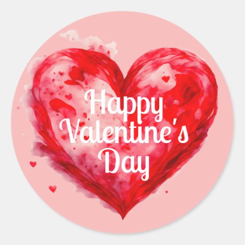 Red Heart Pink Happy Valentines Day Classic Round Sticker