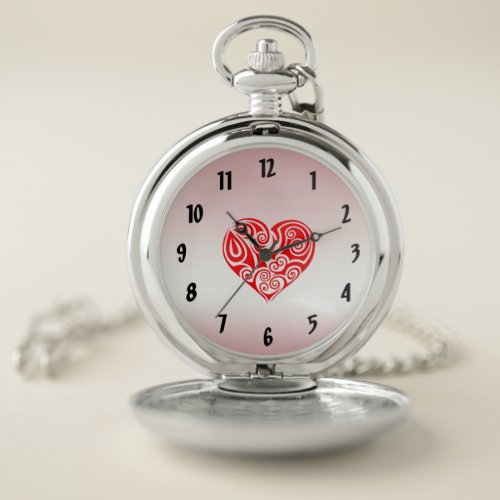Red Heart  Pink Pocket Watch